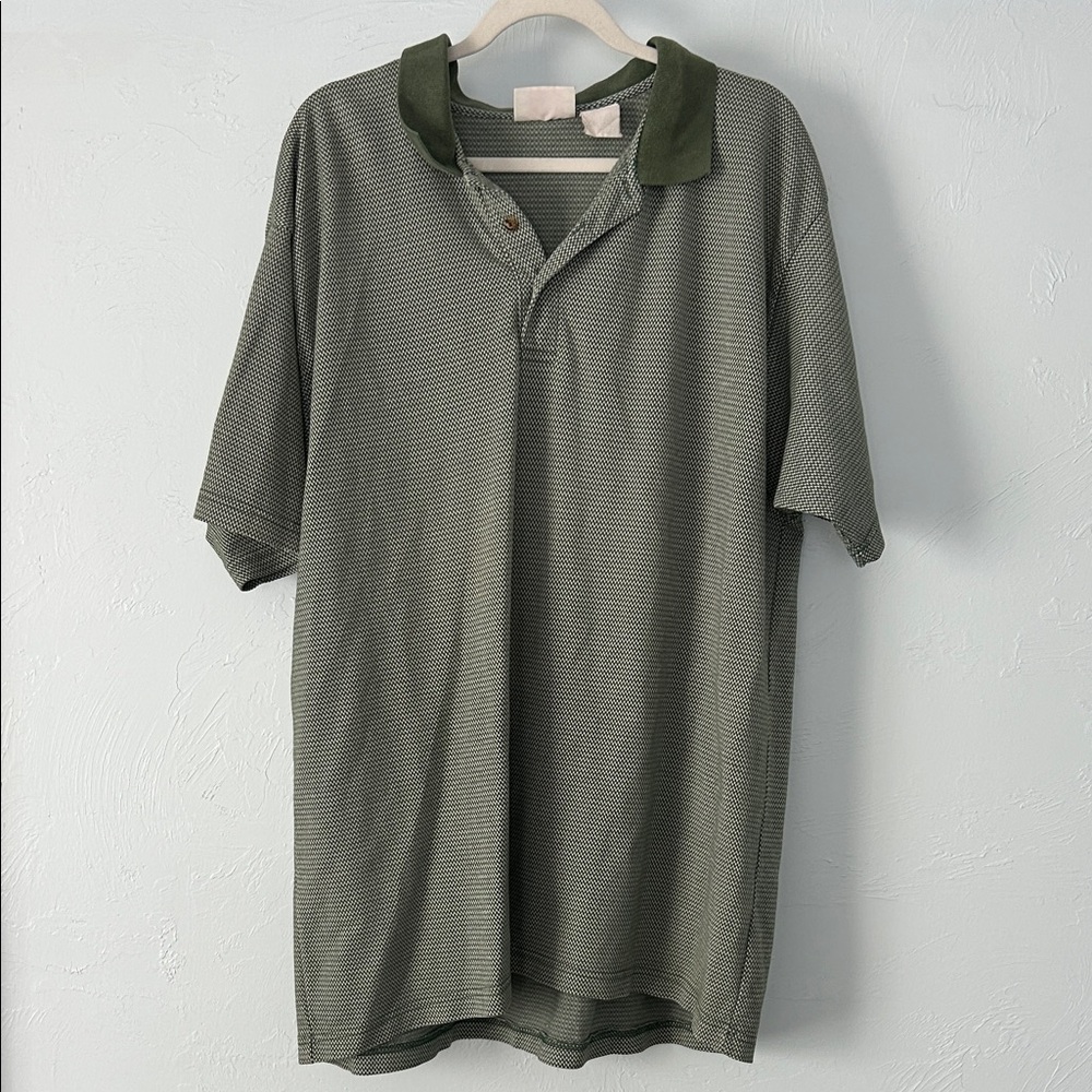 Vintage Faded Glory Olive Houndstooth Polo Shirt